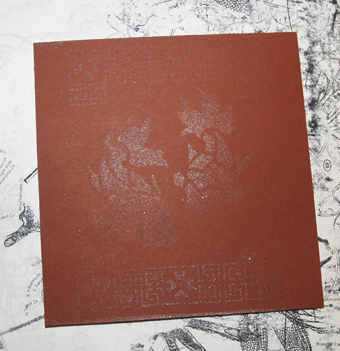 Stencil, Glitter, Spray Glue Technique by Emily M. Miller