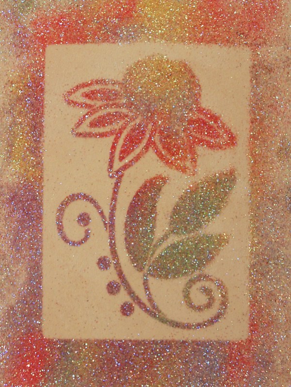 Stencil, Glitter, Spray Glue Technique by Emily M. Miller